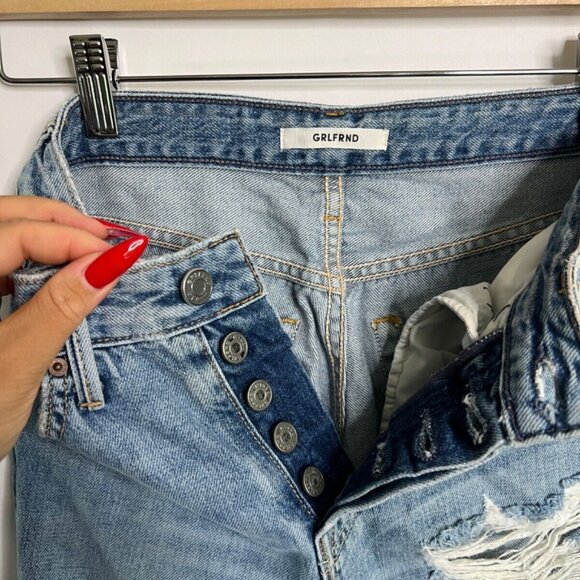 GRLFRND Mica Jeans Size 24 Distressed High Waisted Button Fly High Light Blue - Picture 4 of 7